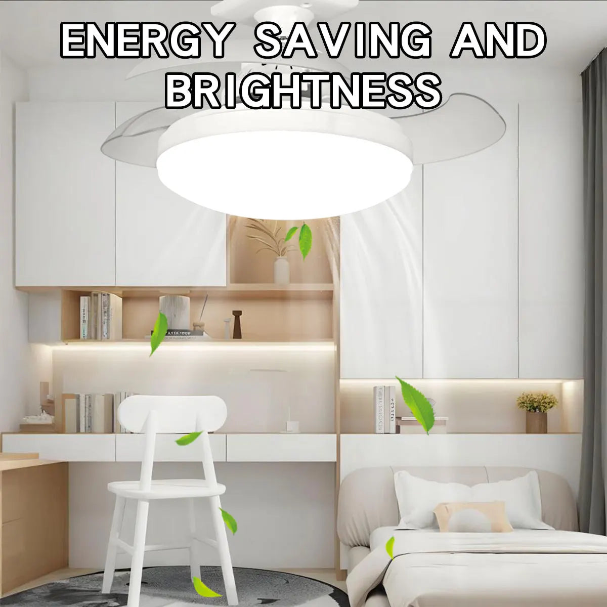 LED 30W Ceiling Fan Light E27 with Remote Control for Dimming, Suitable for Living Room, Study, Household Use, 110-265V